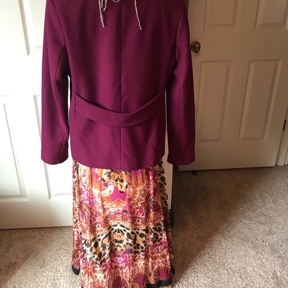 Double-breasted Wool Raspberry Jacket Lined in Leopard Print Like New Sz Med - Picture 3 of 16